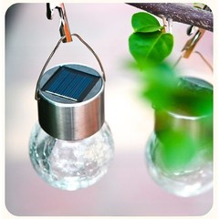 Outdoor Garden Solar Hanging Lights 2PC with Cracked Glass Shade Warm White LED