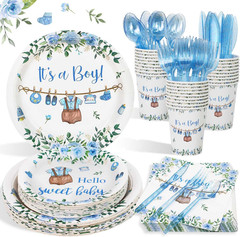 Boy Baby Shower Decorations Plates Set 25 Guests 175 Pcs Blue It’S a Boy Baby Sh