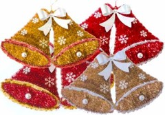 Large Twin Bells Front Door Hanging Tinsel Christmas Wall Decorations Santa Gift