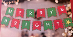 BNIP New Aldi Reusable MERRY & BRIGHT Christmas Script Bunting Garland Banner