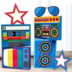 7 pcs Large 80s 90s Party Decorations – 3D Hip Hop Favor Set – Paper