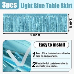 3 Pack 29×108 Inch Light Blue Foil Fringe Table Skirts Metallic