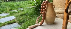 Extra Large Wood Bead Garland Brown with 1.6″ Diameter Wooden Beads and Tassels,