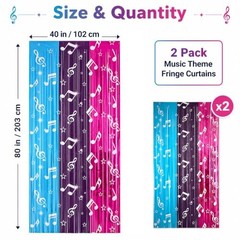 2 Pack Music Theme Fringe Curtain Backdrop 40 3.3ftx6.6ftx2pcs Blue&purple&pink