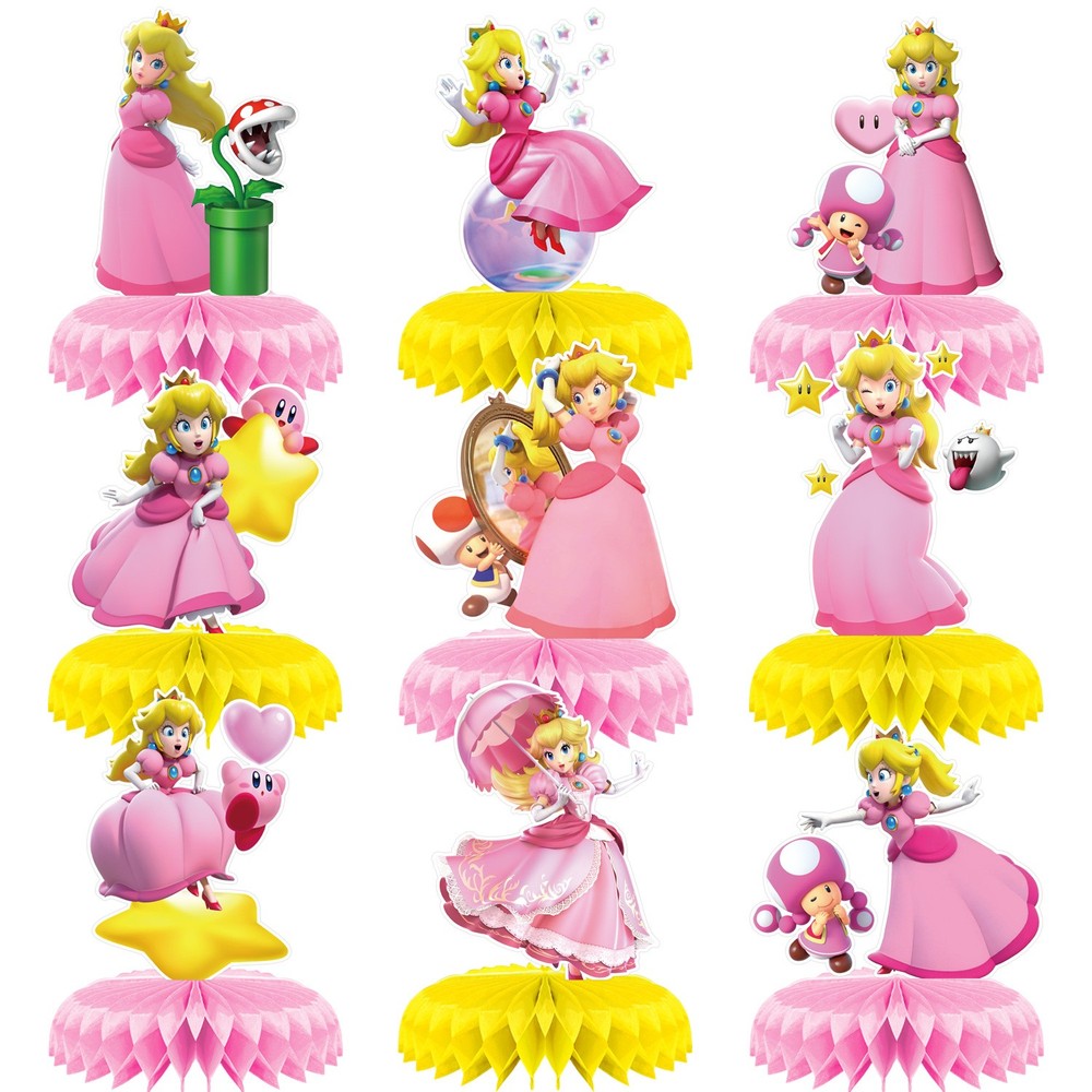 Princess Peach Honeycomb Centerpieces Table Toppers for Birthday Party Decor