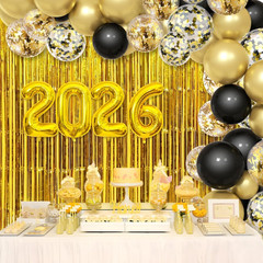 89pcs 2026 Happy New Year Decorations Kit New Years Eve Party Supplies Black and
