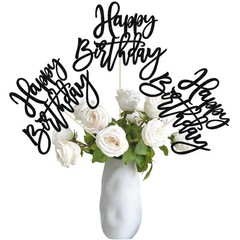 Black Glitter Double Sided Happy Birthday Table Centerpiece Topper Sticks 12PK