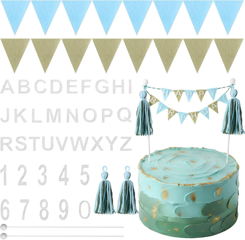 94 Pcs Personalized Felt Triangle Bunting Cake Banner Set, DIY Handmade Flag Ban