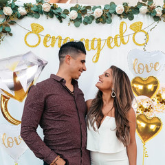 Sparkly Gold Engagement Decorations – Engaged Banner, Cake Decorations