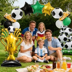 7Pcs Soccer Party Decorations,Giant Self Standing Soccer Balloons,Trophies St…