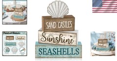 4-Piece Rustic Beach Summer Decor Set – Colorful Wooden Tabletop Centerpieces