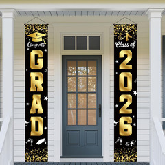 Graduation Decorations 2026 Set Black Gold Banner Backdrop Balloon Kit Swirls