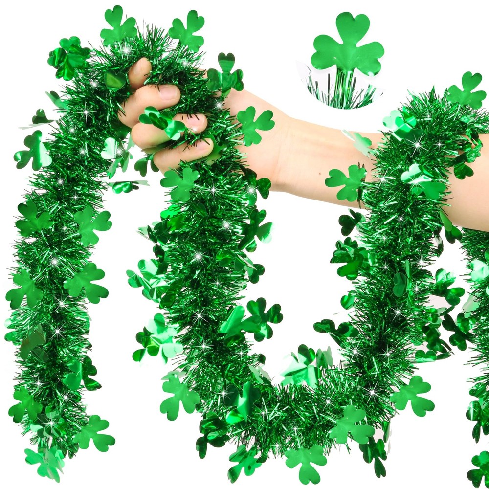 50FT St Patricks Day Green Shamrock Tinsel Garland, Metallic Hanging Garland …
