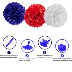 Red, Blue and White Paper Pom Poms Decorations for 4th Fourth of July，Indepen…