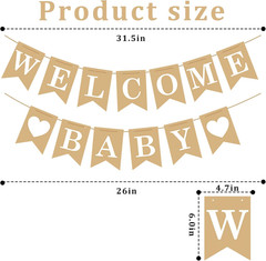 Welcome Baby Banner – Rustic Baby Shower Decorations, Gender Neutral Baby Shower