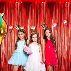Red Foil Fringe Curtain Backdrop Metallic Tinsel Streamers 3.28×6.56 Ft 4 Pack