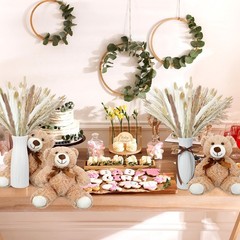 Relaxgiant 6 Sets 123 Pcs Bear Baby Shower Table Centerpieces Dried Pampas