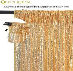 QueenDream Gold Sequin Backdrop Curtain Party Decorations: 10ft x 10ft Glitter B