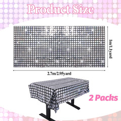 2 Pack Disco Tablecloth Party Decorations, Holographic Silver Glitter Plastic Ta