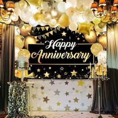 KatchOn, Happy Anniversary Banner Black and Gold – XtraLarge,