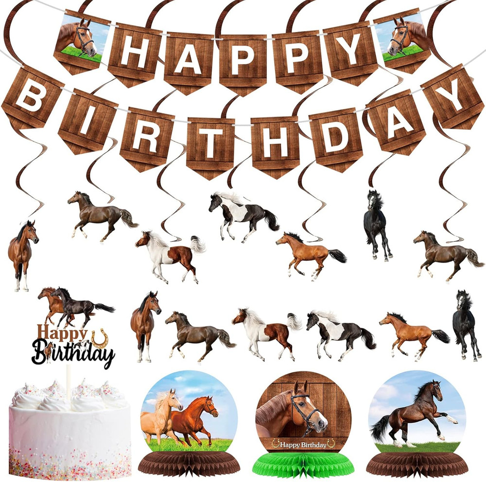 29 Pieces Horse Party Decorations Horse Birthday Banners Cowboy Hanging Swirls H