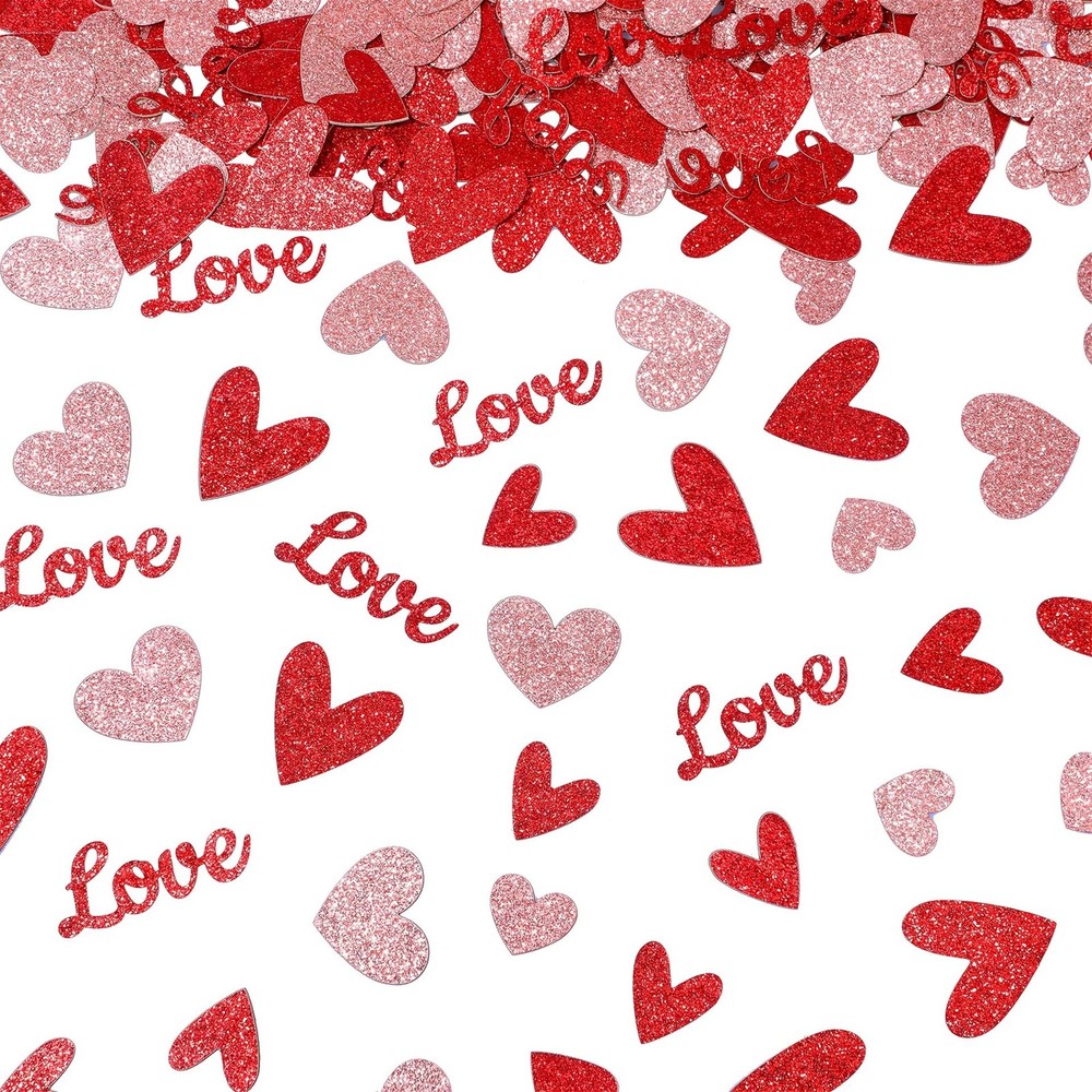 100 PCS Red Glitter Love Heart Table Paper Confetti Valentine’s Day Wedding