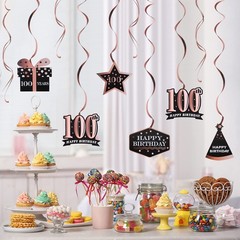 LINGTEER Happy 100th Birthday Decorations – 12Pcs 100th, Rose Gold