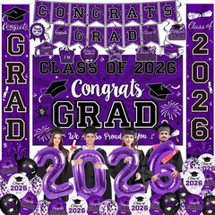 Graduation Decorations Class of 2026 Set – Purple Themed Congrats Grad Banner…