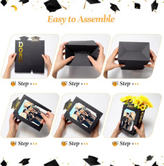 12 Pcs Graduation Box Centerpieces for Table, 6/7 Inch Photo Display Frame & Hol