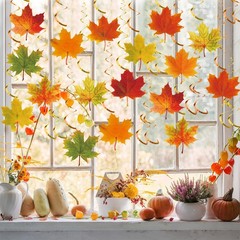 Fall Leaves Hanging Swirls Maple Streamer Autumn Thanksgiving Decor 36 PCS
