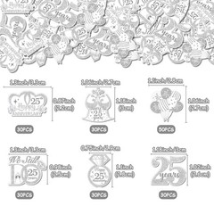 200PCS Happy 25th Anniversary Confetti Silver, Double Sided, Wedding Table Decor