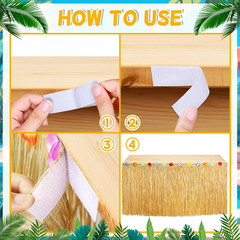 2 Pack Luau Table Skirt Grass Hawaiian Party Decoration 53×29 Inch Adhesive Sets