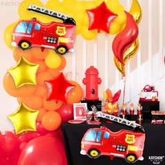 Katchon Fire Truck Balloons For Birthday Set – Pack Of 6 Firetruck Party