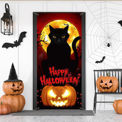 Halloween Decorations Pumpkin Black Cat Moon Bats Door Cover Banner 79X35 Inch