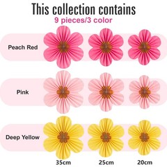 9 PCS Paper Flowers Decorations Wall Gold, Hanging Fans Floral Backdrop Decor