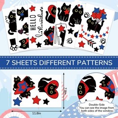 Patriotic Window Clings Double Sided Red Blue Star Black Cat Glass Decal Sticker