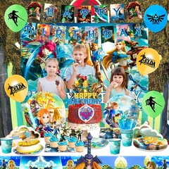 112 Pcs Zelda Party Decorations Tableware Set Napkins Backdrop Plates Banner