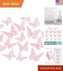 Magical 3D Pink Butterfly Wall Decor Set – Perfect for Celebrations, 48 Pcs