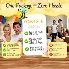Bee Themed 1st Birthday Decorations – Balloon Arch, Plates, Napkins & Banner