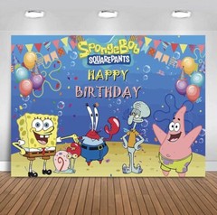 SpongeBob SquarePants Birthday Party Decoration, 5×3.5ft Happy Birthday Backdrop