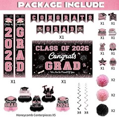 Pink Graduation Decorations, Pink Graduation Party Decorations 2026, Congrats Gr