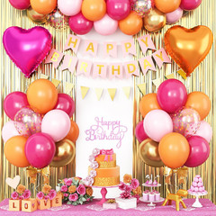 Pink Orange Party Decorations,Birthday Decorations with Hot Pink Orange Gold Bal