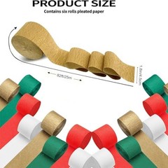Crepe Paper Streamers 8 Rolls 656 ft,Green, Red, Gold, White Party-Decorations C