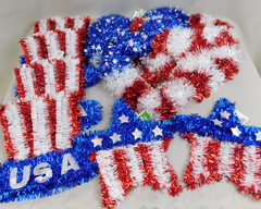 Lot Patriotic Hanging Tinsel Party Decor American Flag Hat Stars & Hearts #3222