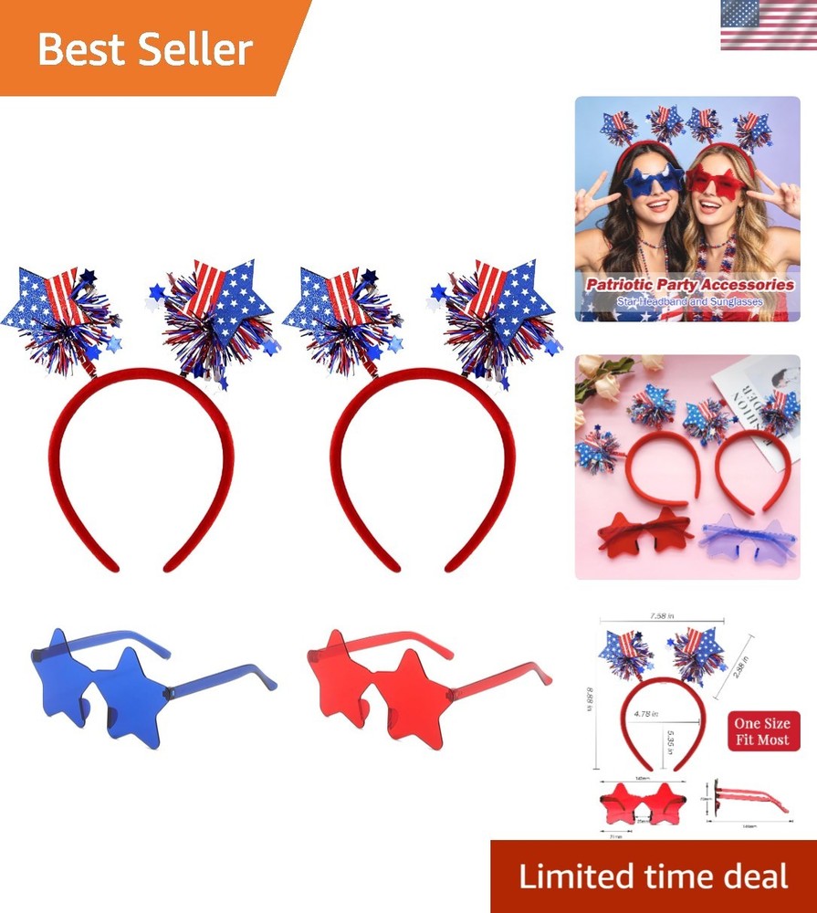 Festive 4 PCS Independence Day Accessories – Comfortable Headbands & Sunglasses