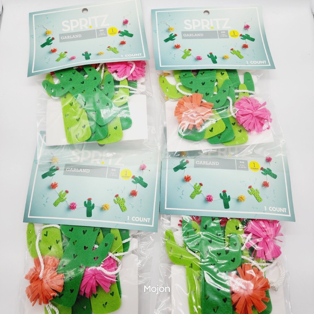 Lot Of 4 Cactus & Flowers Felt Banner – Spritz – 5 Ft Long Each Dorm Room Teen