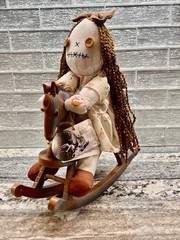 Animated Scary Creepy Rag Doll On Rocking Horse Sound Lights Halloween NWT