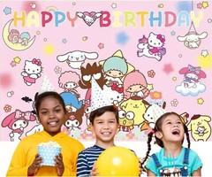 Hello Kitty Theme Party Decoration 5×3 ft Happy Birthday Backdrop Banner Decor