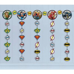JUSTICE LEAGUE Heroes Unite STRING DECORATIONS (5pc) ~ Birthday Party Supplies