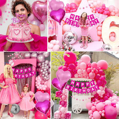 Pink Birthday Party Decorations for Women Girls with Happy Birthday Banner Paper